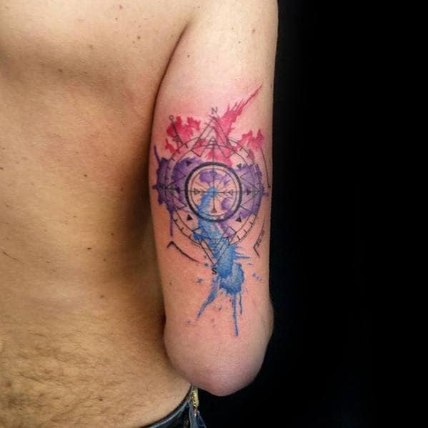 Tricep Guys Watercolor Compass Tattoo