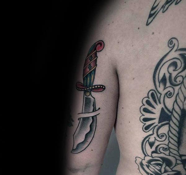 Tricep Traditional Dagger Tattoos For Guys