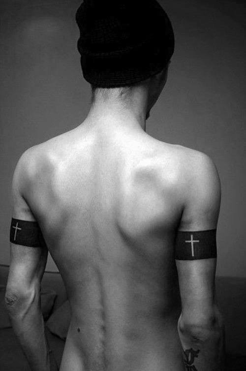 Triceps Black Band Cross Tattoo On Male
