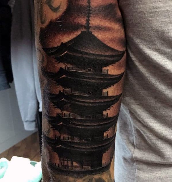 Triceps Mens Japanese Temple Tattoo