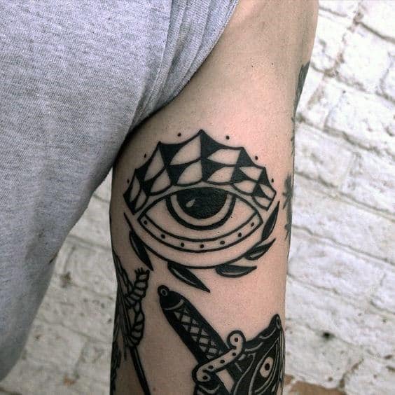Triceps Mens Traditional Black Ink Eye Tattoos