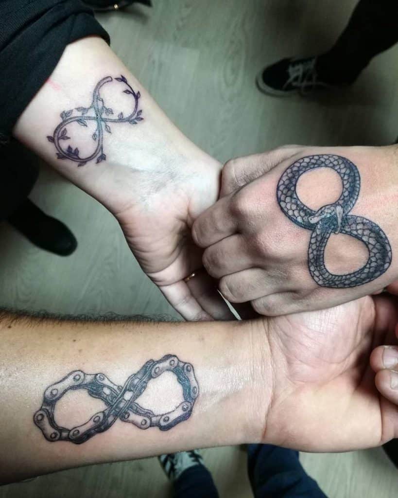 Trio Snake Chain Vine Group Infinity Tattoo