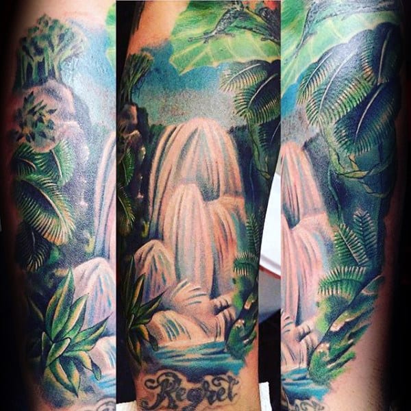 Tropical Rainforest Mens Waterfall Tattoos On Forearm