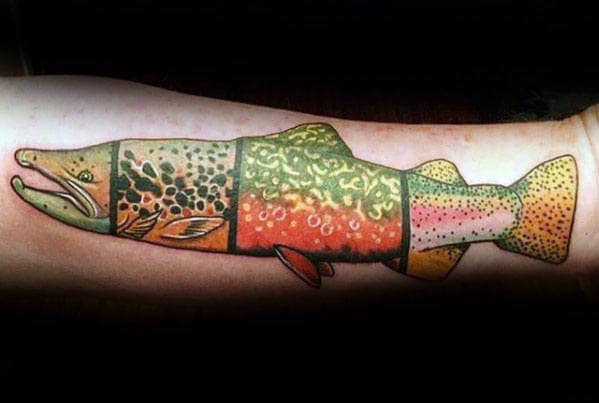 Trout Fish Scales Mens Outer Forearm Tattoo