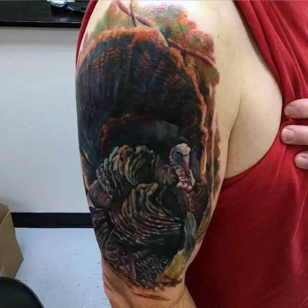 Turkey In The Wild Mens Half Sleeve Tattoos