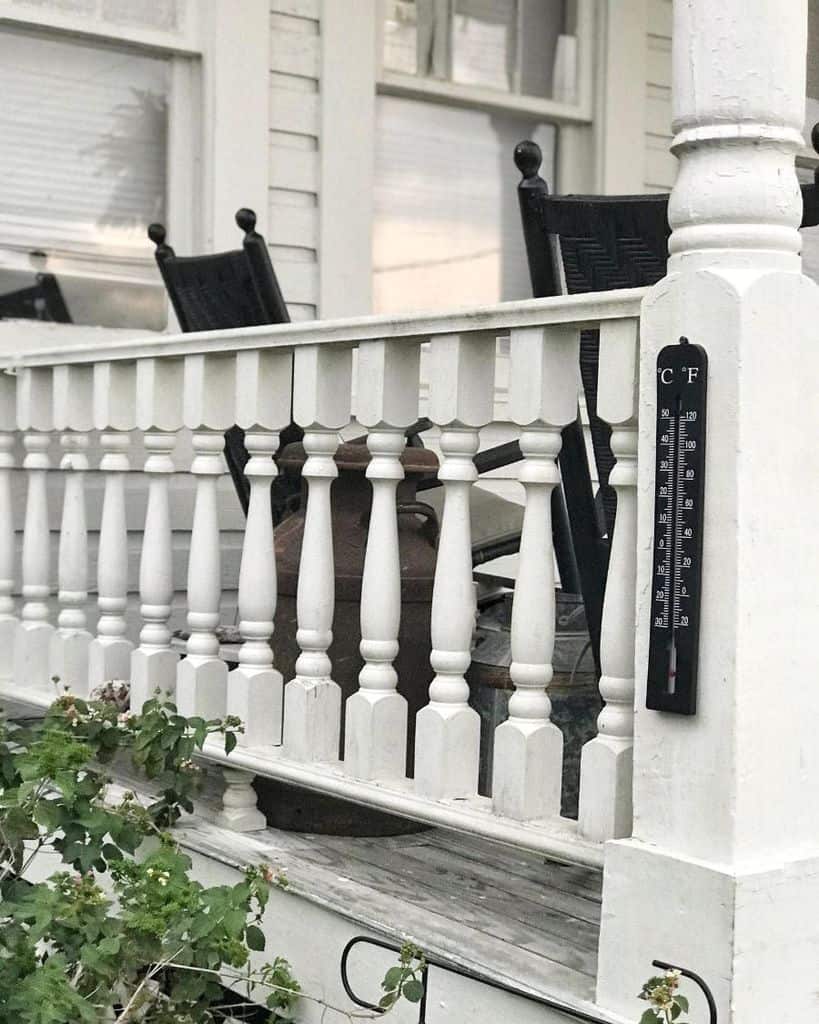 turned white baluster porch railing