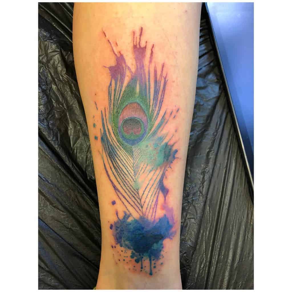 Turquoise Peacock Feather Tattoo