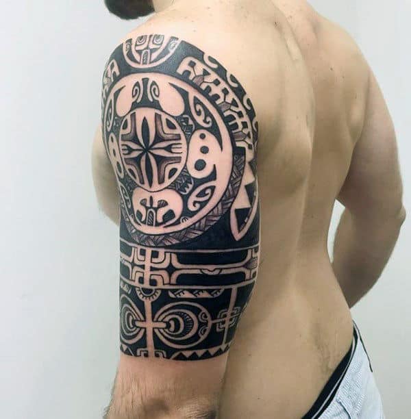 Turtle Half Sleeve Tribal Mens Tattoos