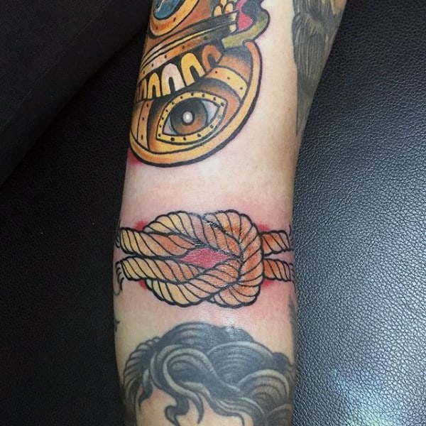 Twisted Pair Of Amber Ropes Tattoo Male Forearm