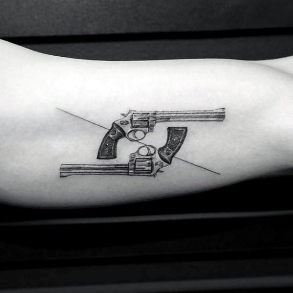 Two Revolvers Awesome Mens Small Inner Arm Tattoos