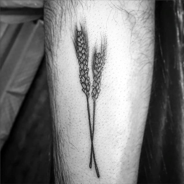 Two Wheat Stalks Tattoo On Inner Forearm For Men