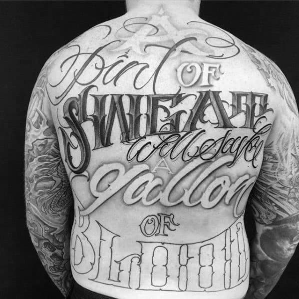Typography Tattoo Designs For Guys Pint Of Sweat Quote On Back