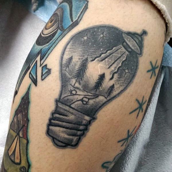 Ufo Forest Light Bulb Mens Tattoo On Arm