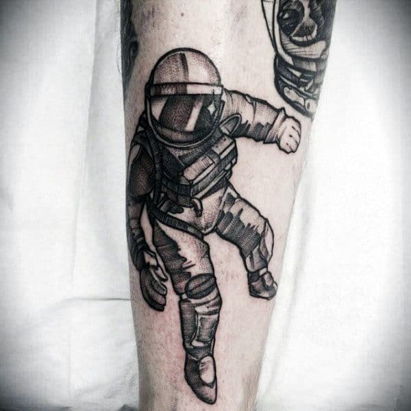 Ultimate Grey Astronaut Tattoo On Arms.