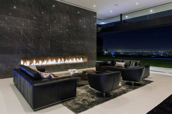 Ultra Modern Marble Gas Fireplace Tile Interior Ideas