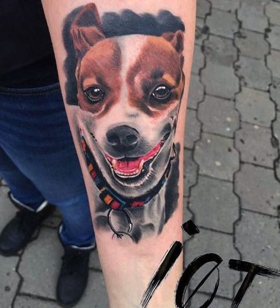 Ultra Realistic Inner Forearm Male Dog Tattoo Inspiration
