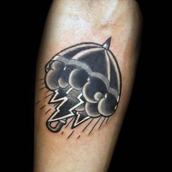 Umbrella With Storm Cloud Simple Traditional Guys Inner Forearm Tattoo