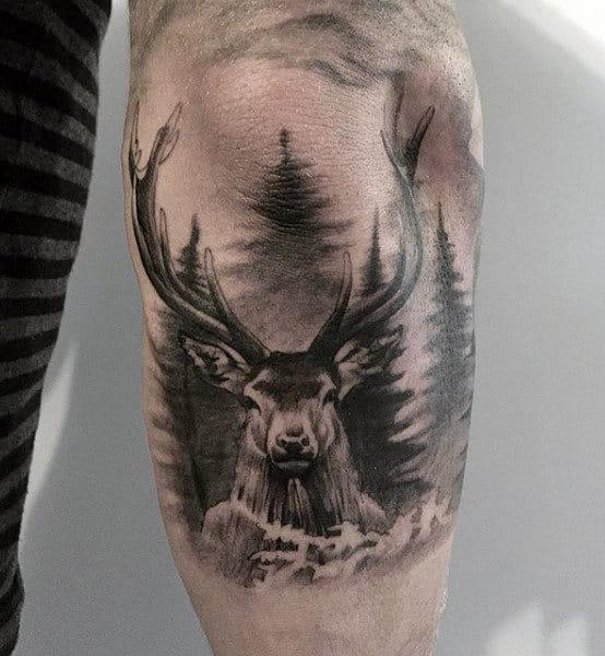Under Elbow Mens Deer Tattoo Design Ideas