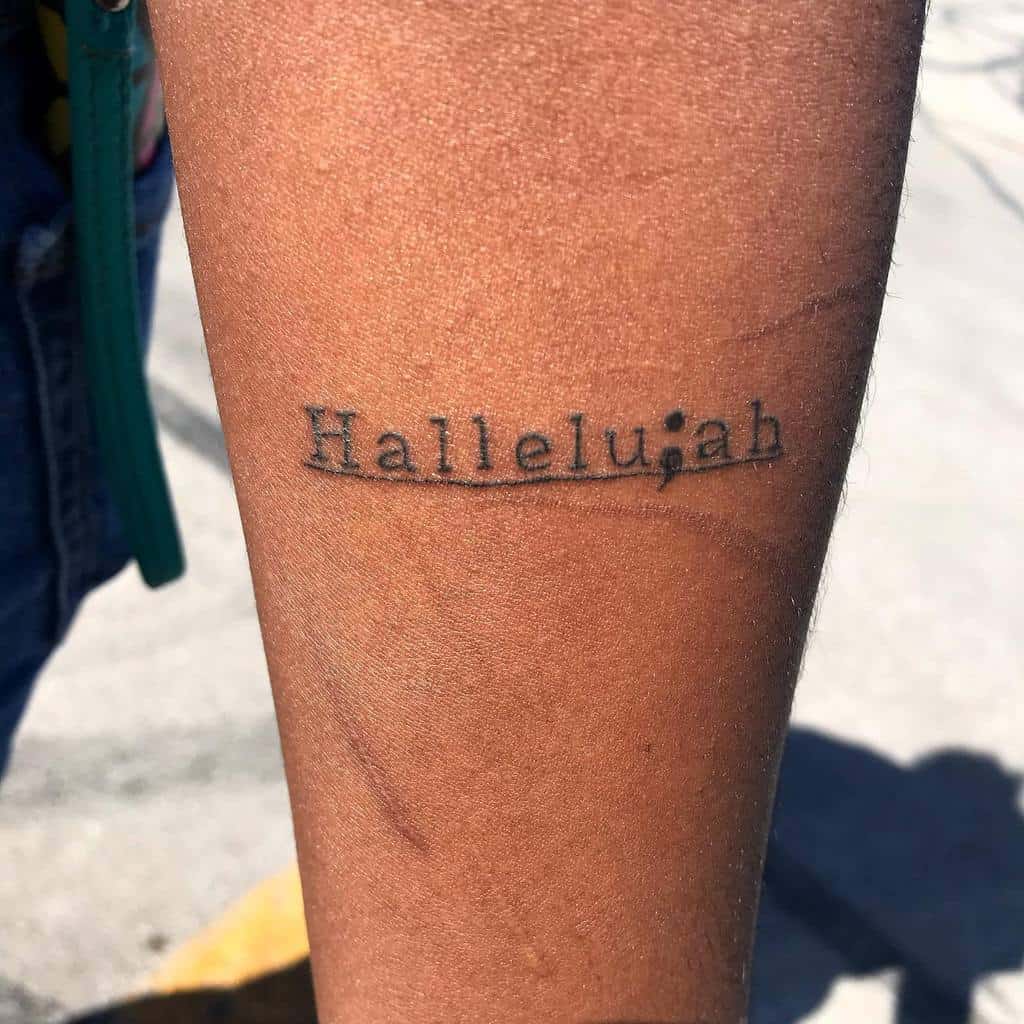 Underlined Hallelujah Script Semicolon Tattoo