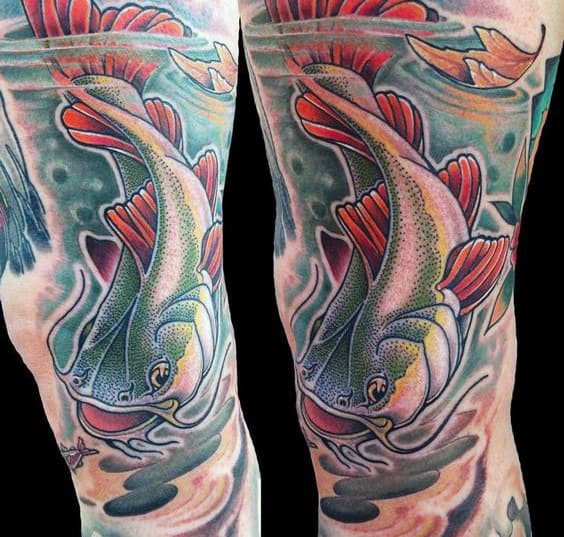 Underwater Catfish Mens Leg Tattoo Designs