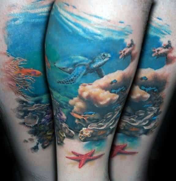Underwater Male Starfish Tattoo Designs