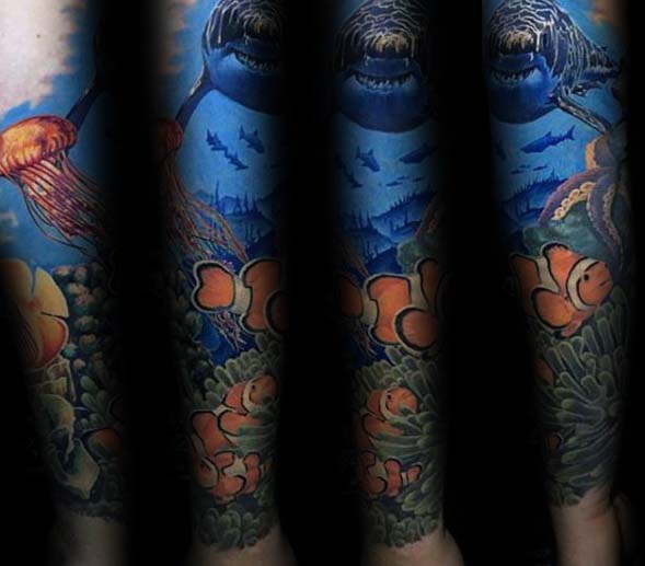 Underwater Ocean Badass Forearm Sleeve Tattoos For Men