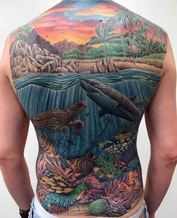 Underwater Ocean Unique Full Back Tattoos For Men