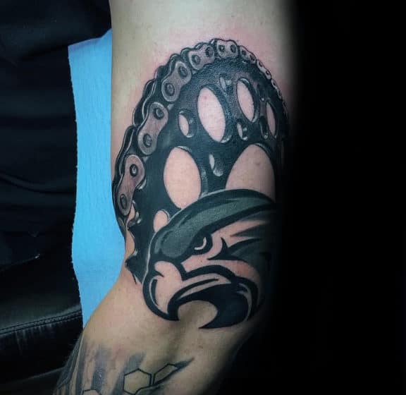 Unique 3d Sprocket Male Outer Arm Tattoos