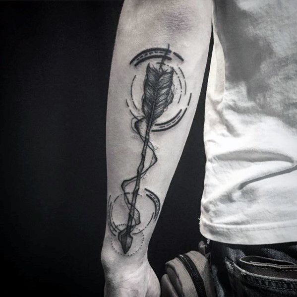 Unique Arrow Male Outer Forearm Tattoo Inspiration