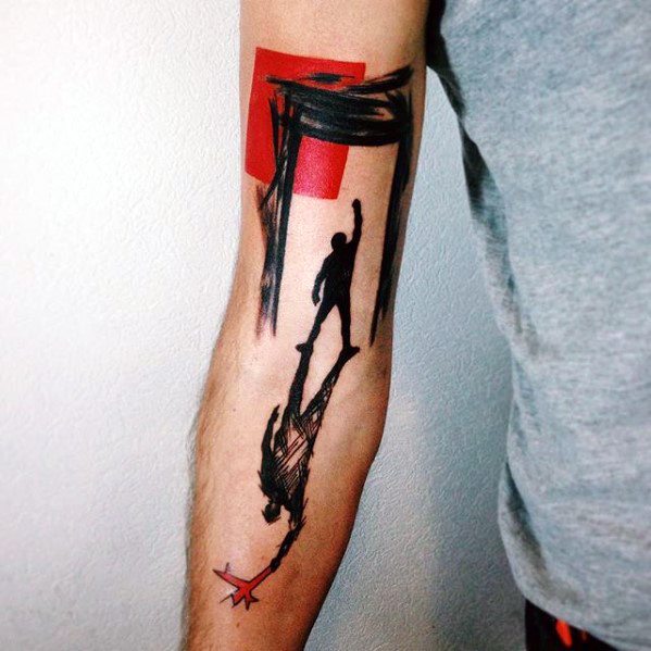 Unique Artsy Guys Arm Pant Brush Stroke Tattoo