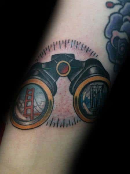 20 Binoculars Tattoos For Men - Optical Design Ideas