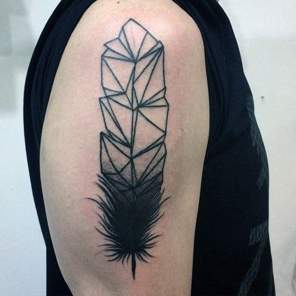 Unique Black Ink Feather Tattoo On Arms For Men
