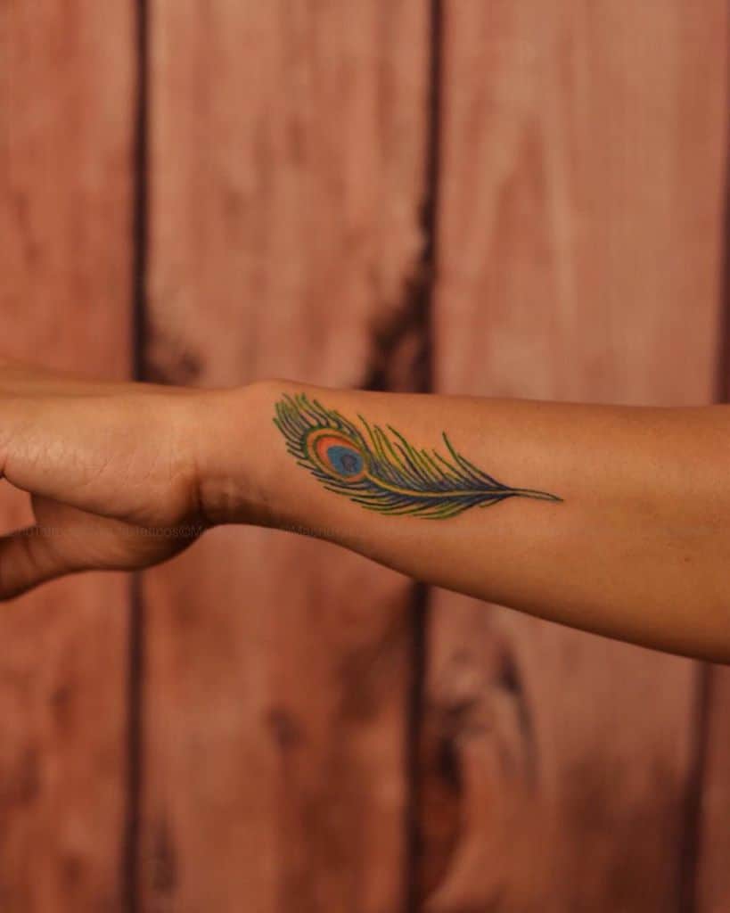 Unique Color Peacock Feather Tattoo