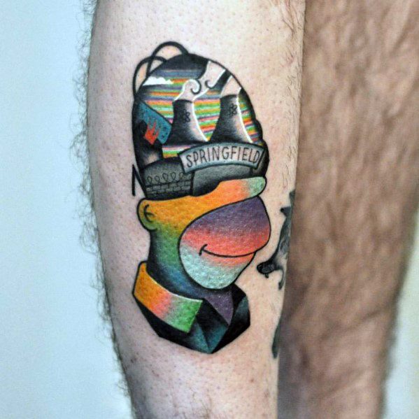 Unique Colorful Leg Mens Homer Simpson Tattoos