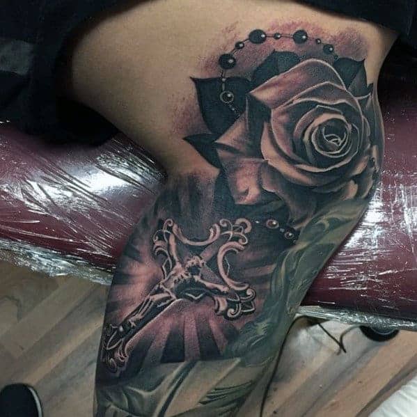 cross tattoos with roses for men