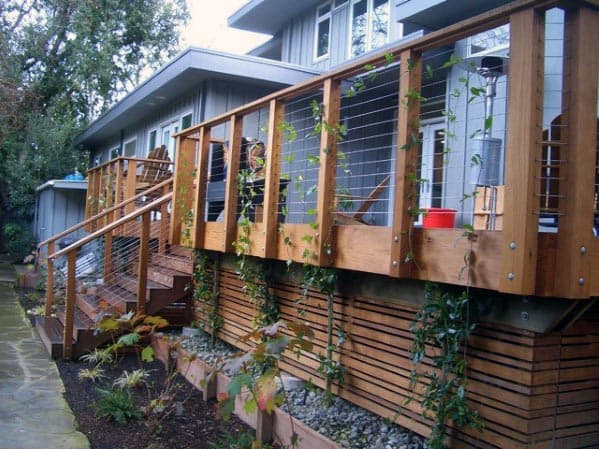 raised backyard wood deck unique skirting vines