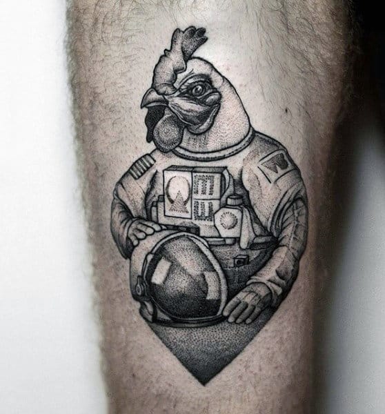 Unique Eagle In Astrosuit Tattoo On Legs Male
