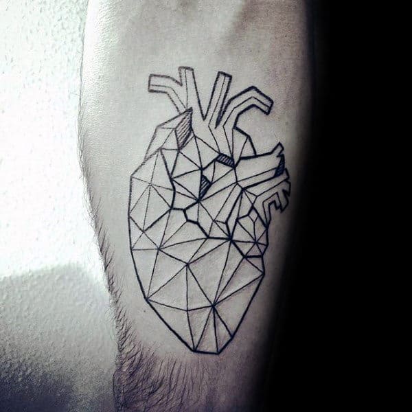 Unique Geometric Heart Mens Inner Forearm Tattoo Design Ideas