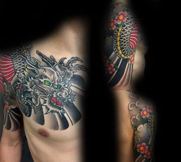 Unique Guys Half Sleeve Japanese Dragon Tattoos