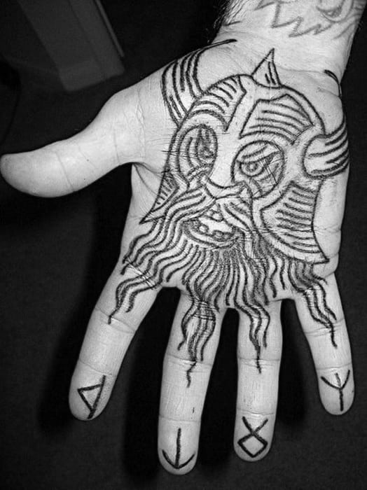 Unique Hand Viking Warrior Palm Tatto For Men