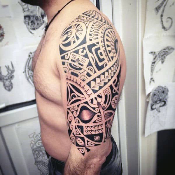Unique Hawaiian Tribal Arm Sleeve Tattoos For Guys