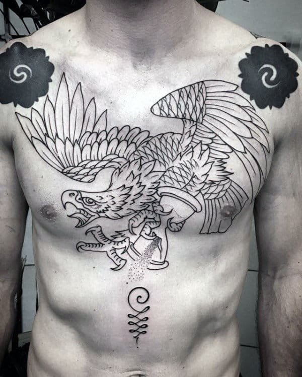 Unique Hourglass Eagle Tattoo On Guys Chest