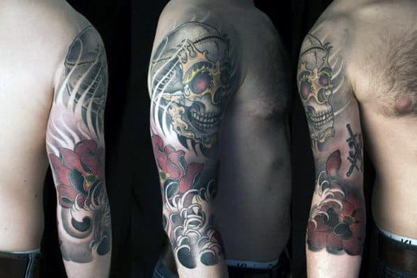 Unique Japanese Skull Half Sleeve Tattoos For Males