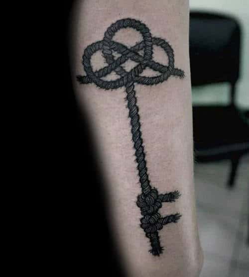 Unique Key Knot Rope Mens Forearm Tattoo