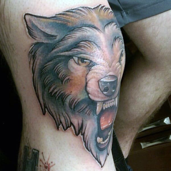 Unique Knee Wolf Tattoos For Men