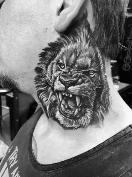 Unique Lion Neck Tattoos For Men