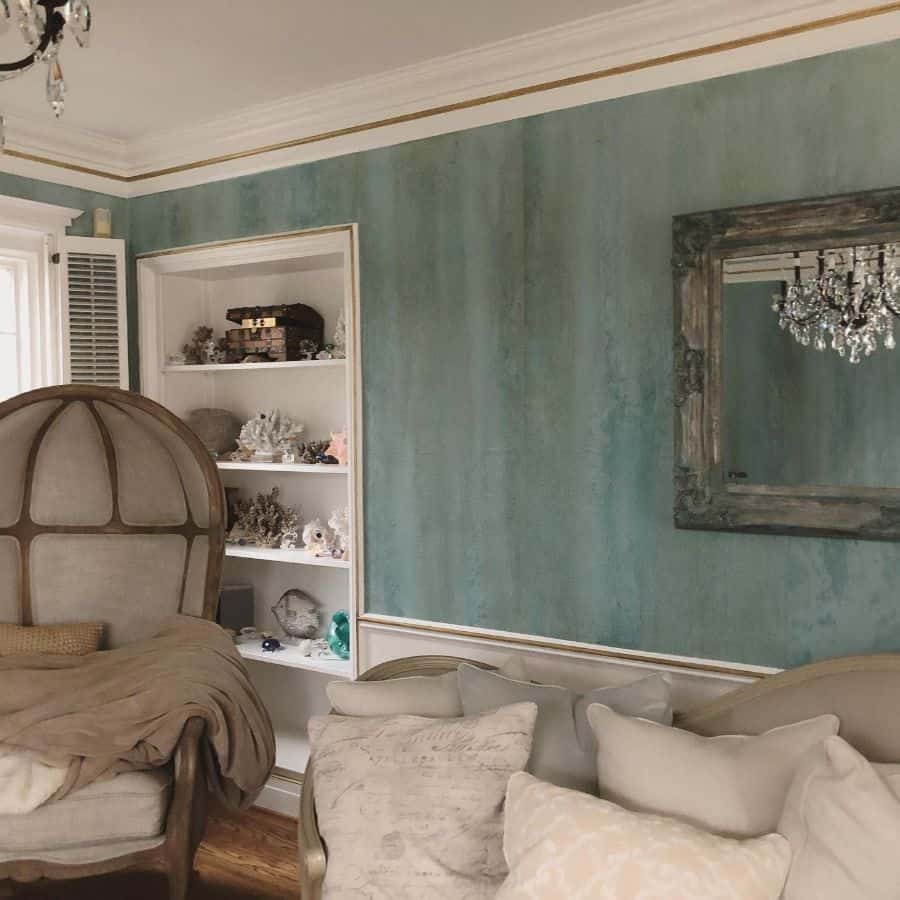 elegant living room with blue walls