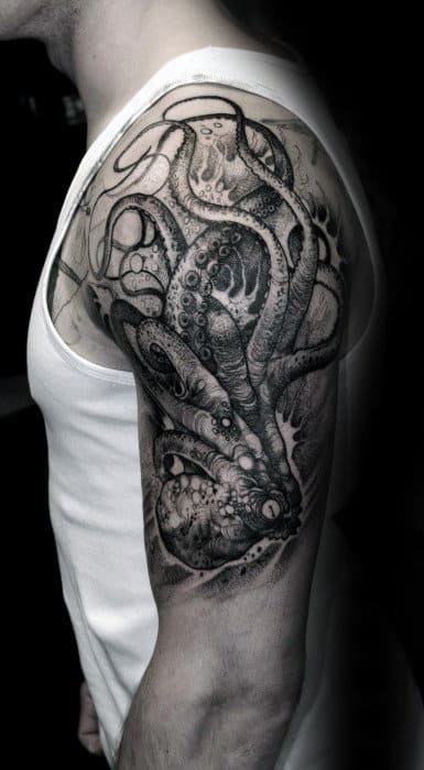 Unique Manly Octopus Half Arm Guys Tattoo Ideas