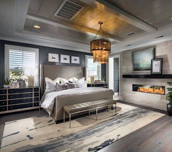 luxury bedroom fireplace chandelier