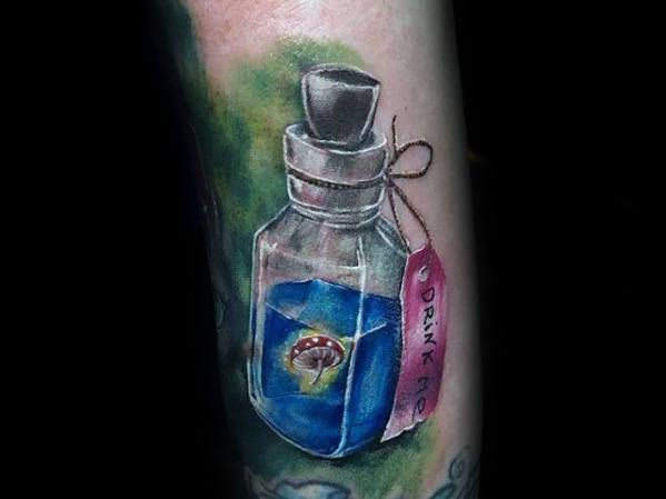 Unique Mens 3d Glass Poison Bottle Tattoos
